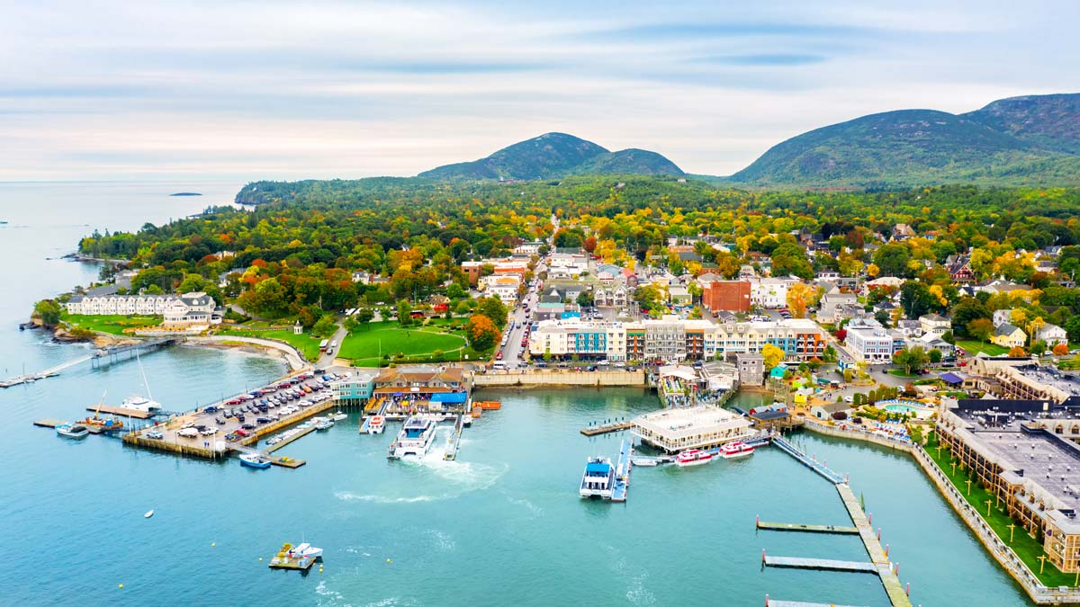 Bird's eye view of Bar Habor, Maine