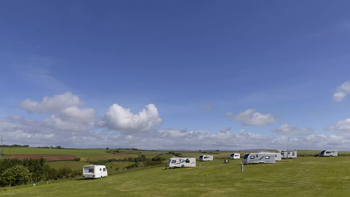 Campsite overview with rural background