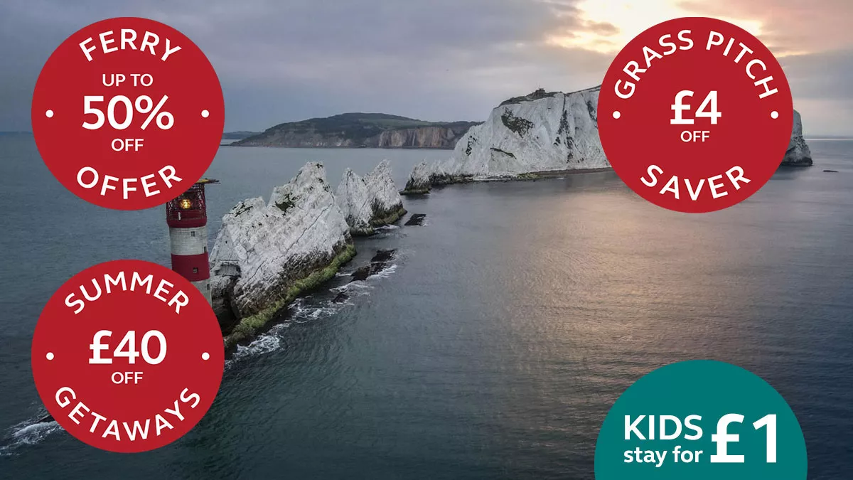 Southland Club Campsite, SLD, Kids for £1 sticker, Ferry 50% Offer, £40 Off Summer Getaways sticker, £4 off Grass sticker 2026