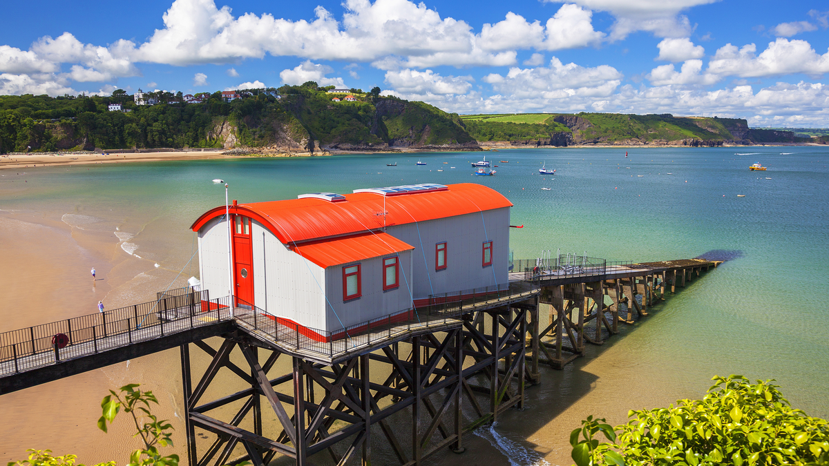A lifeboat station on the beach at Tenby in Pembrokeshire, Wales.