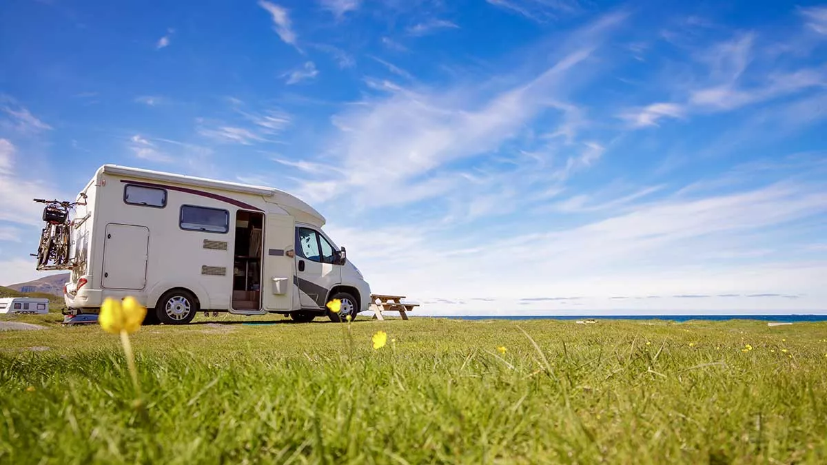 Parked up Motorhome with bikes on the back 