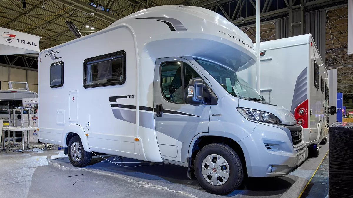 Coachbuilt exterior, pale grey cab