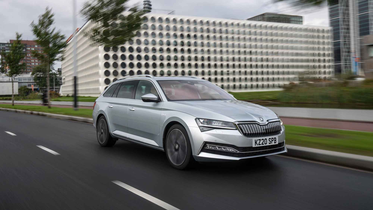 Skoda driving through industrial area