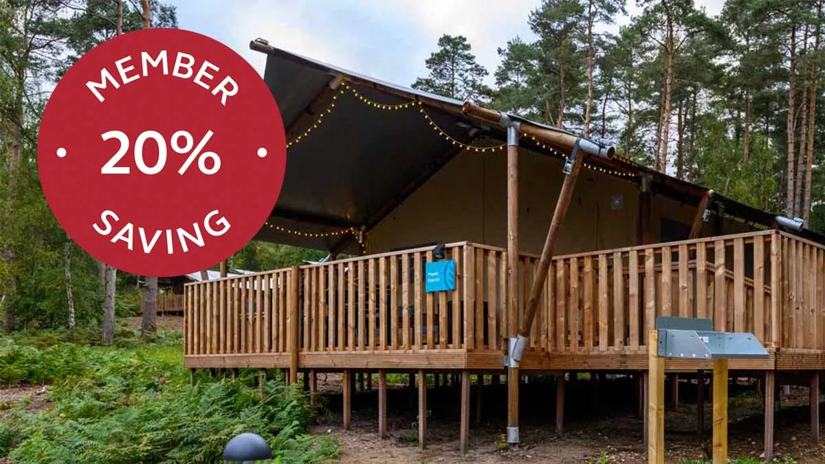 safari tent at Sandringham pictured with 20 percent member saving sticker