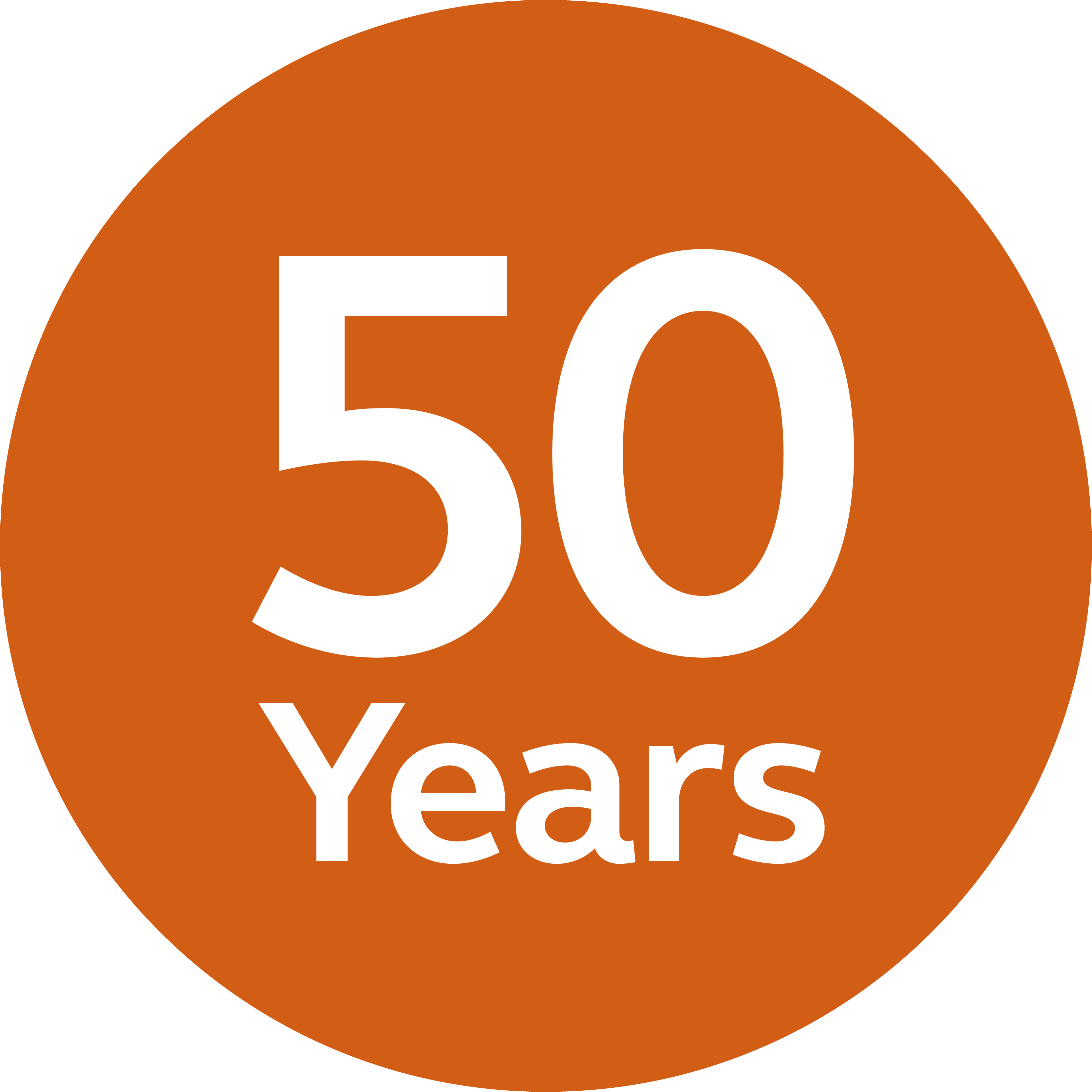 50 years in orange circle