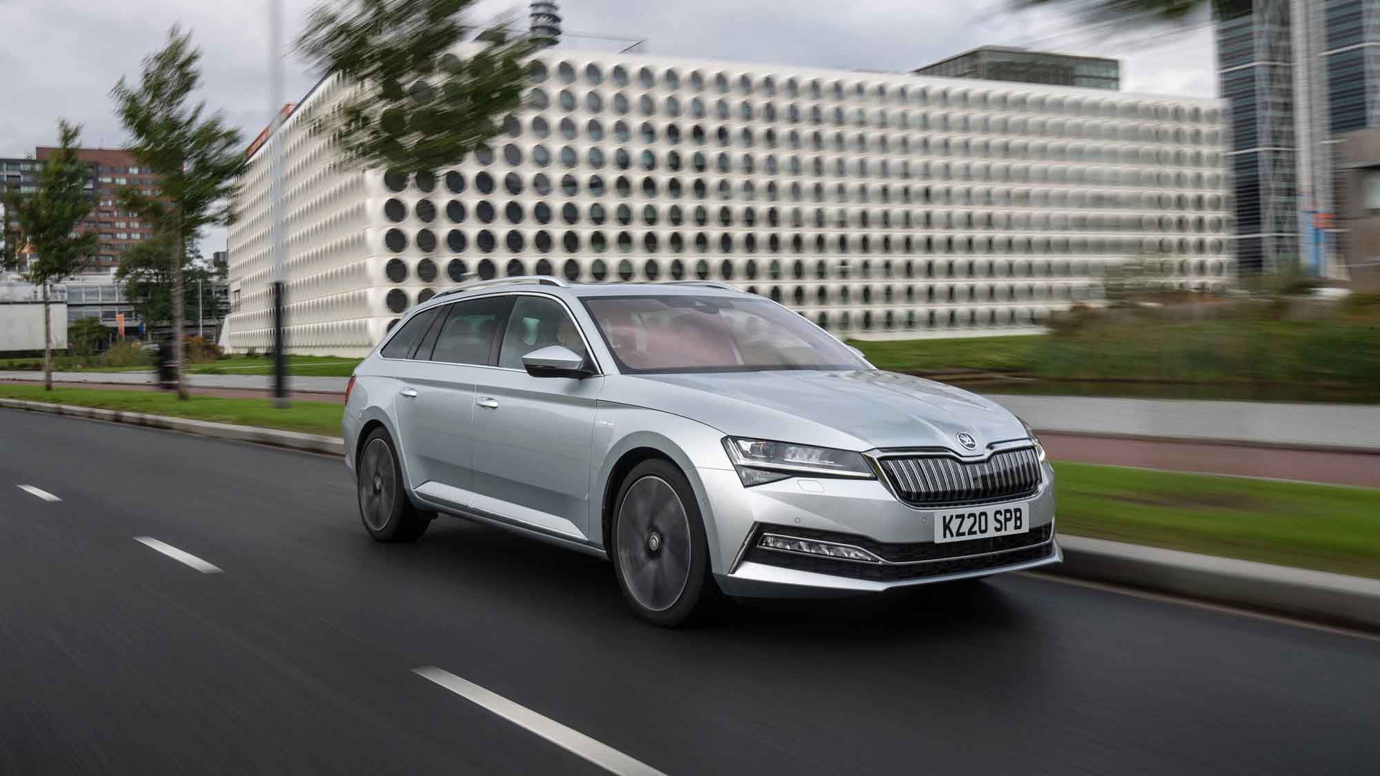 Skoda driving through industrial area