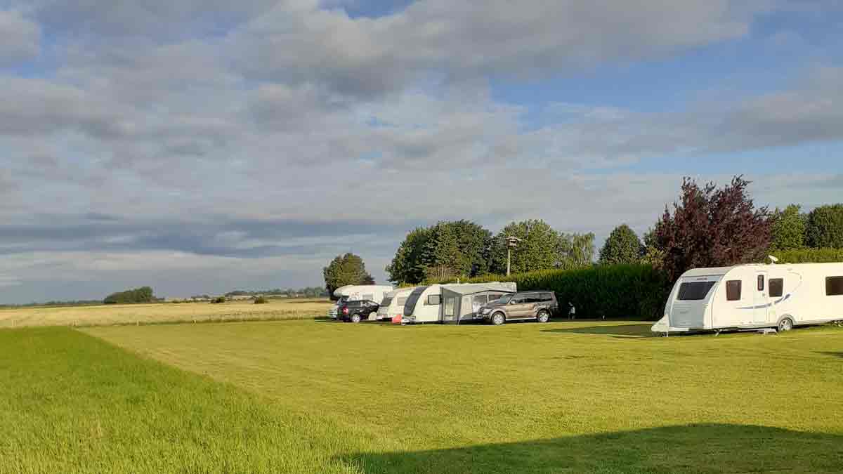 The Farm, PE22 7EU, Boston, Lincolnshire, CL owner, 2026, field, pitch, grass, trees, caravans, cars, awning
