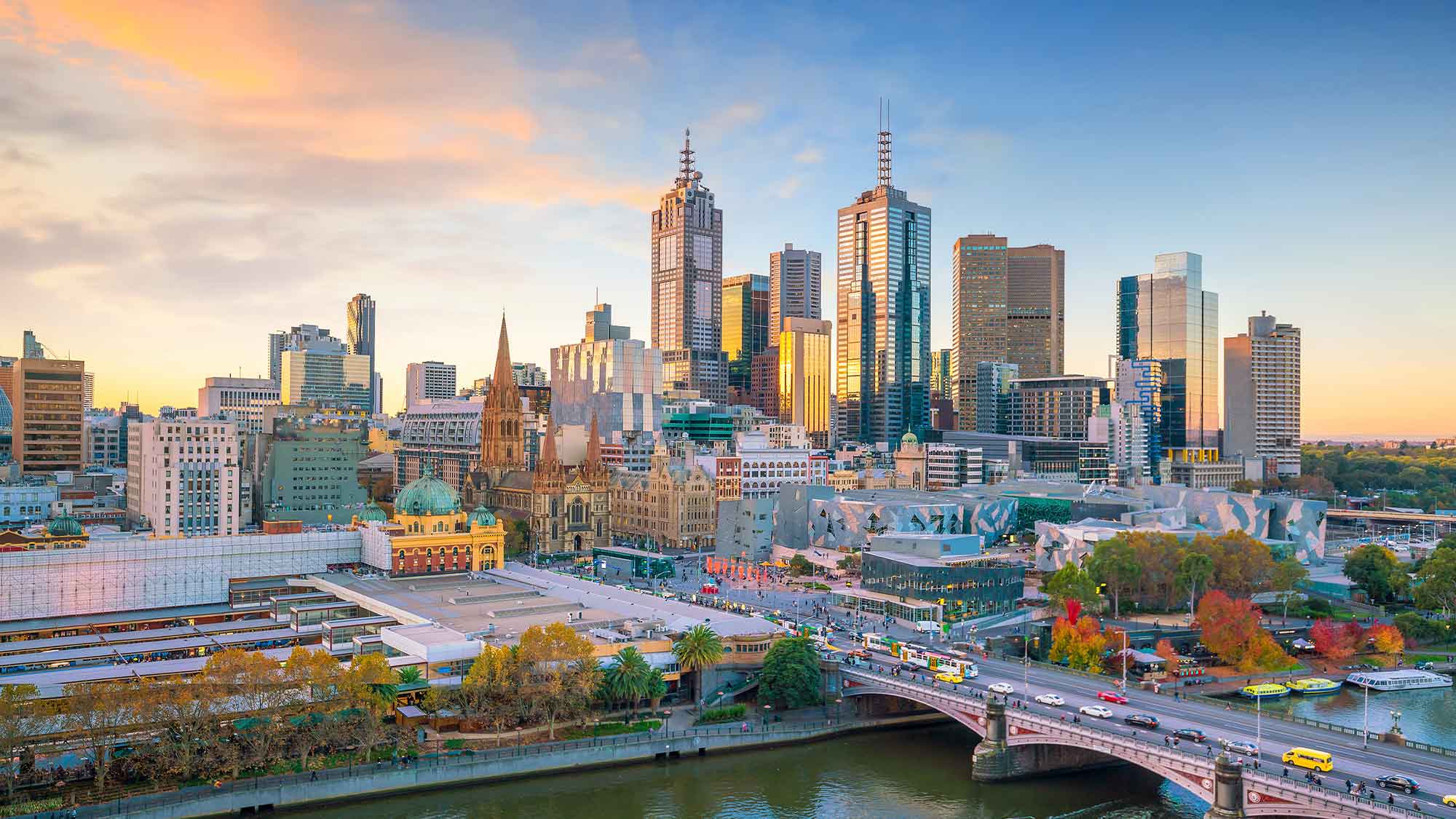 Melbourne city skyline at twilight
