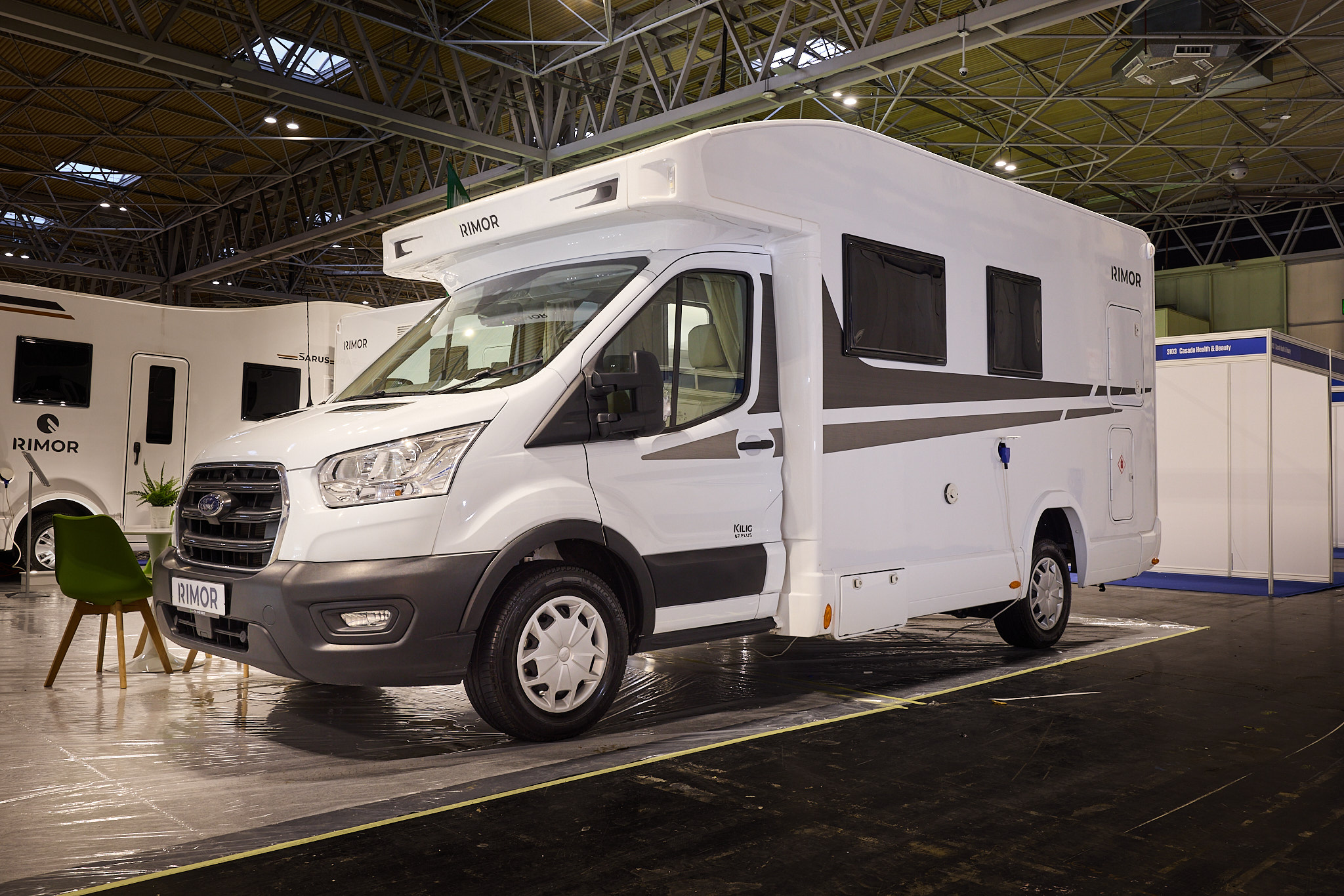 The Rimor Kilig 67 Plus is white with bronze decals and black trim.  