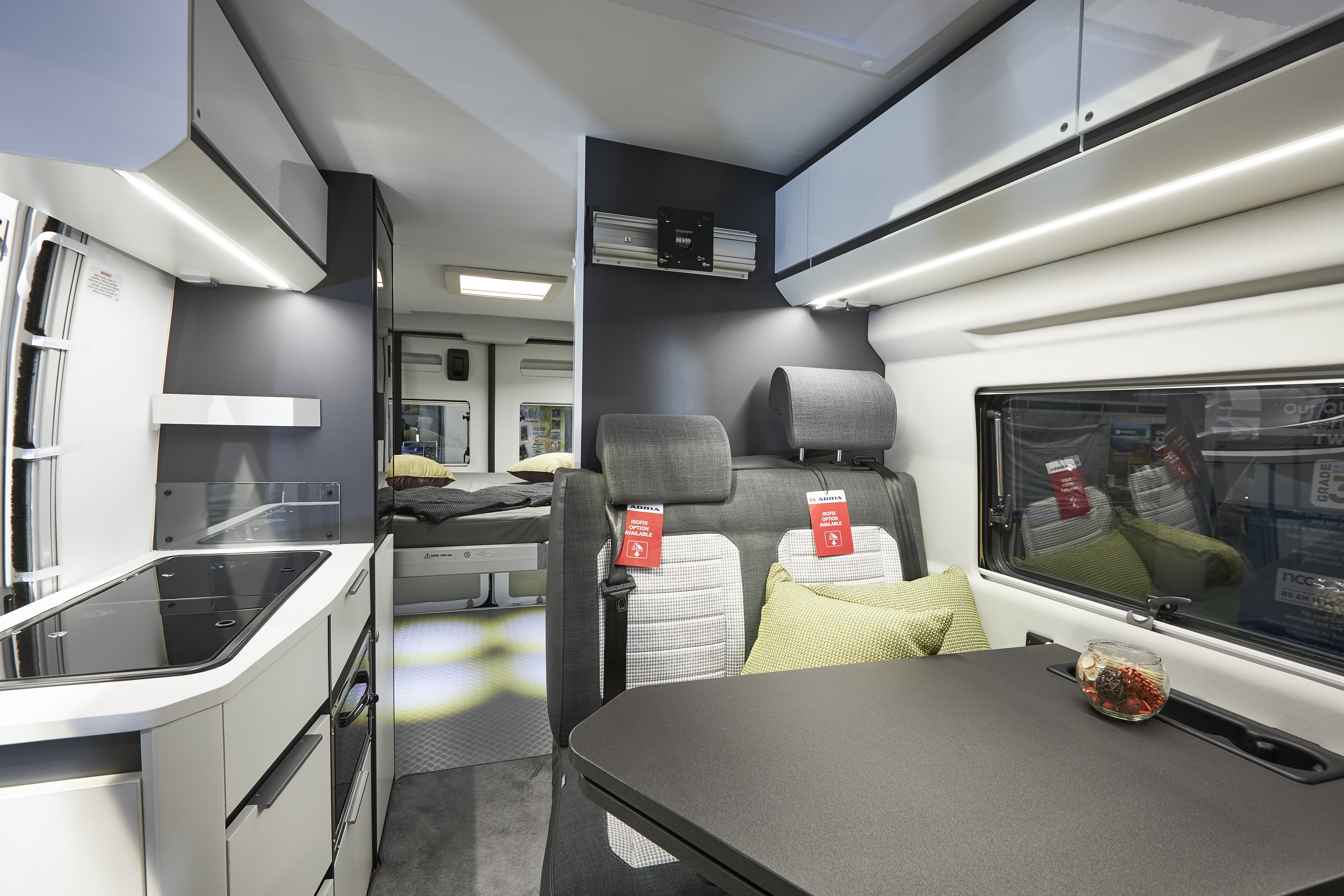 Black and white interior, lime cushions