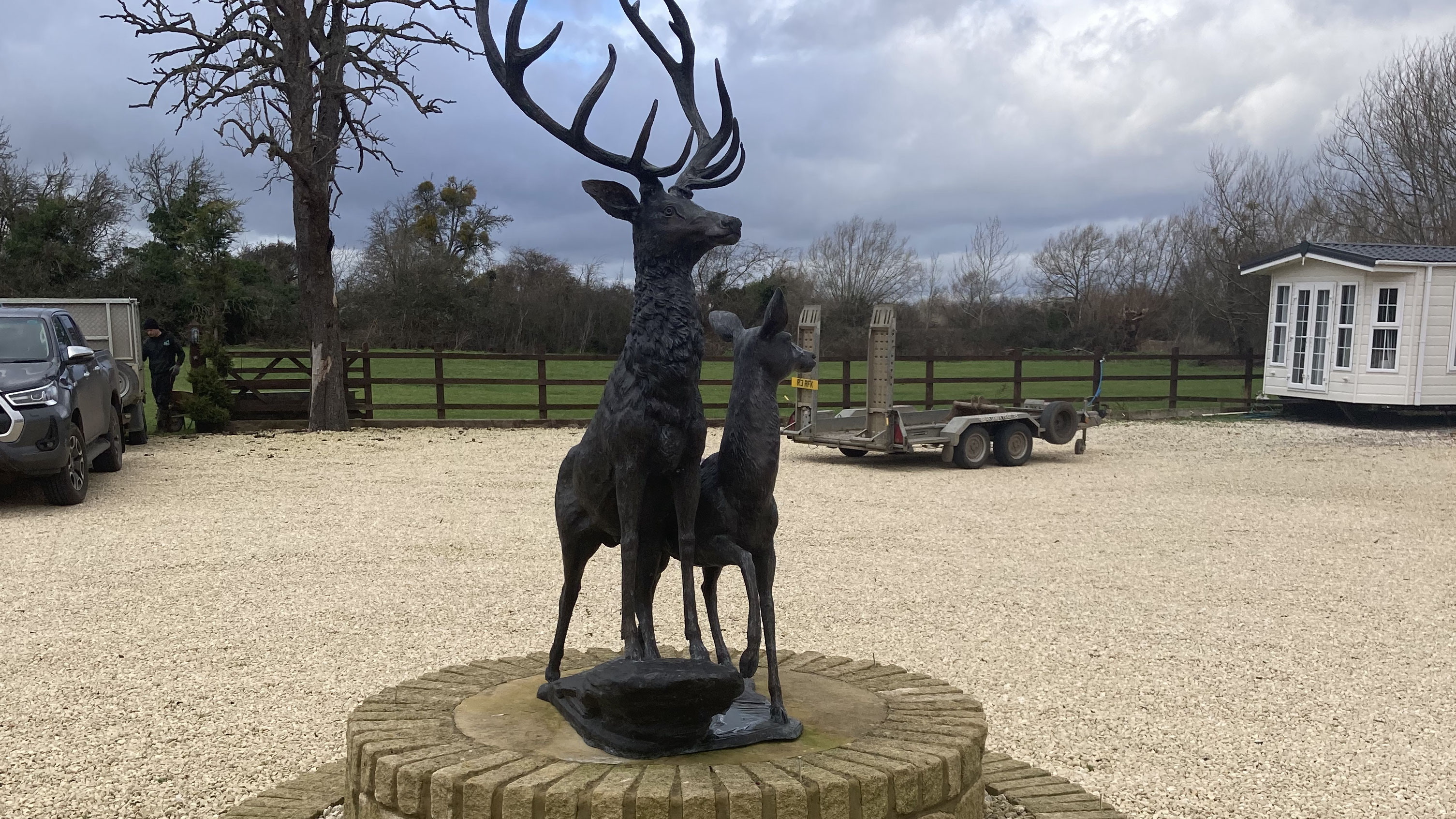 Elm Garden, GL51 6TE, Cheltenham, Gloucestershire, CL owner, 2026, pitch, field, fence, gate, stag statue, deer statue