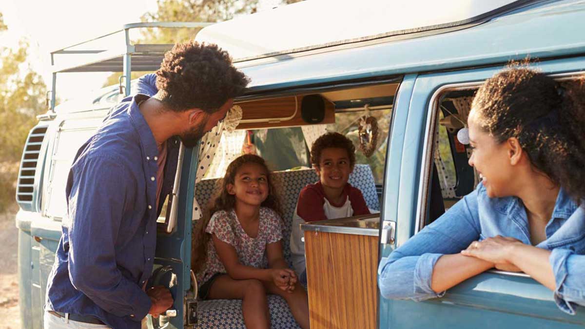Family in their campervan