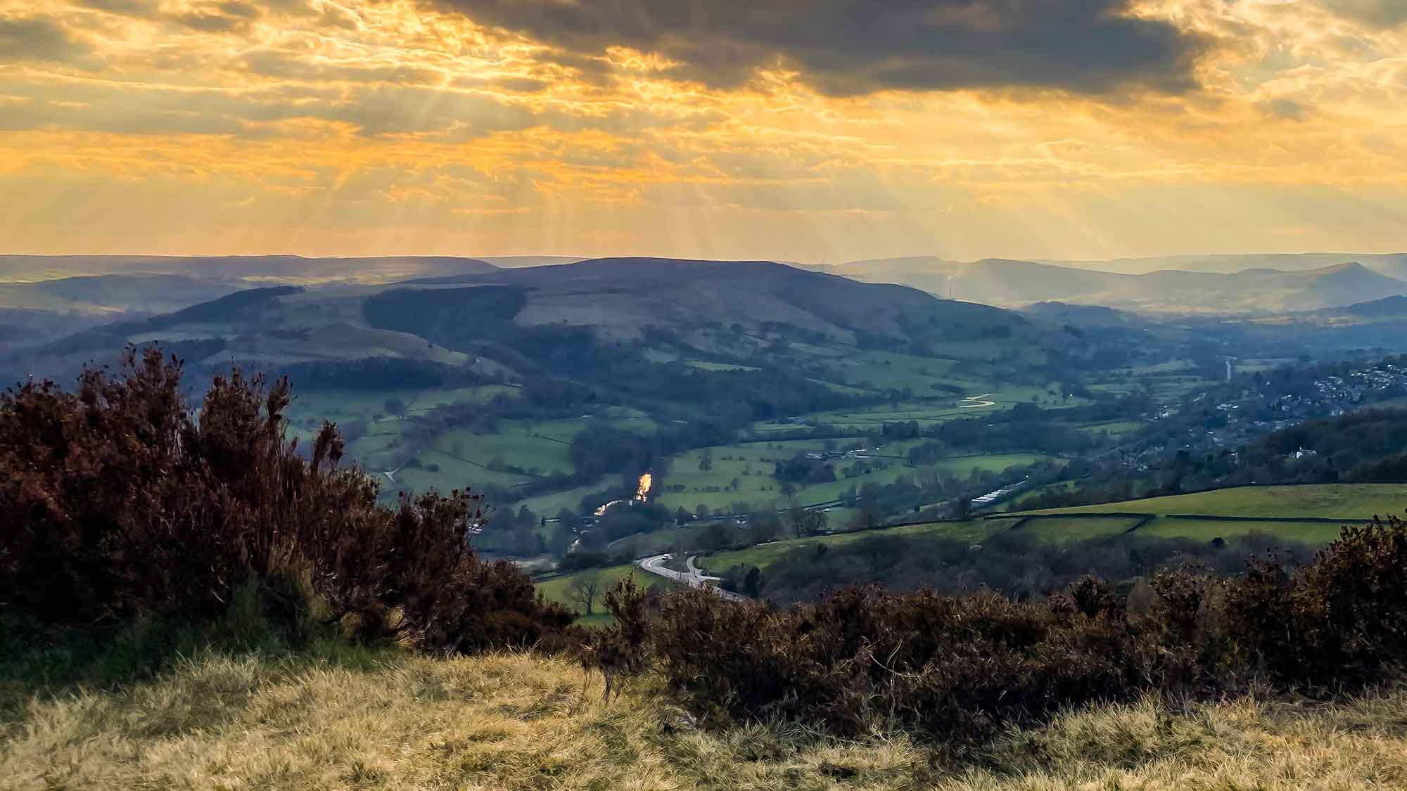 view from the moor as the sun sets