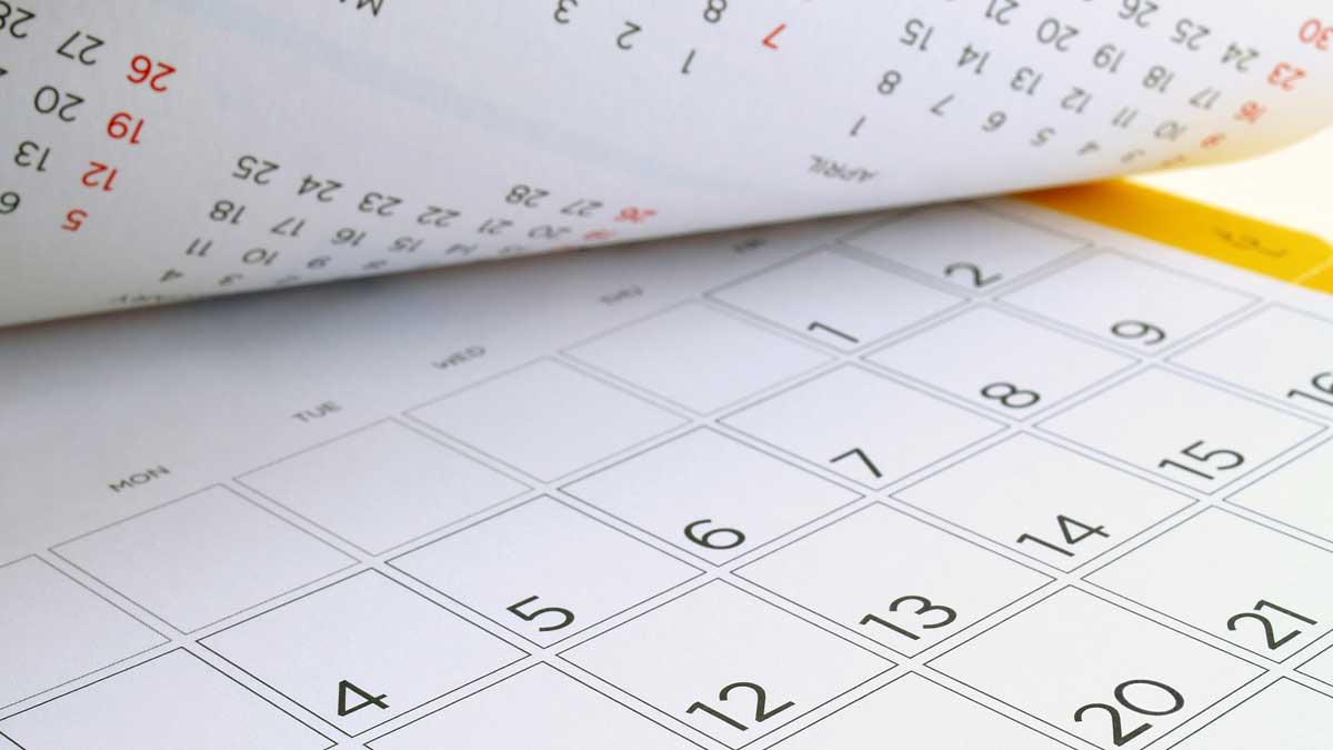 A calendar showing days of the week