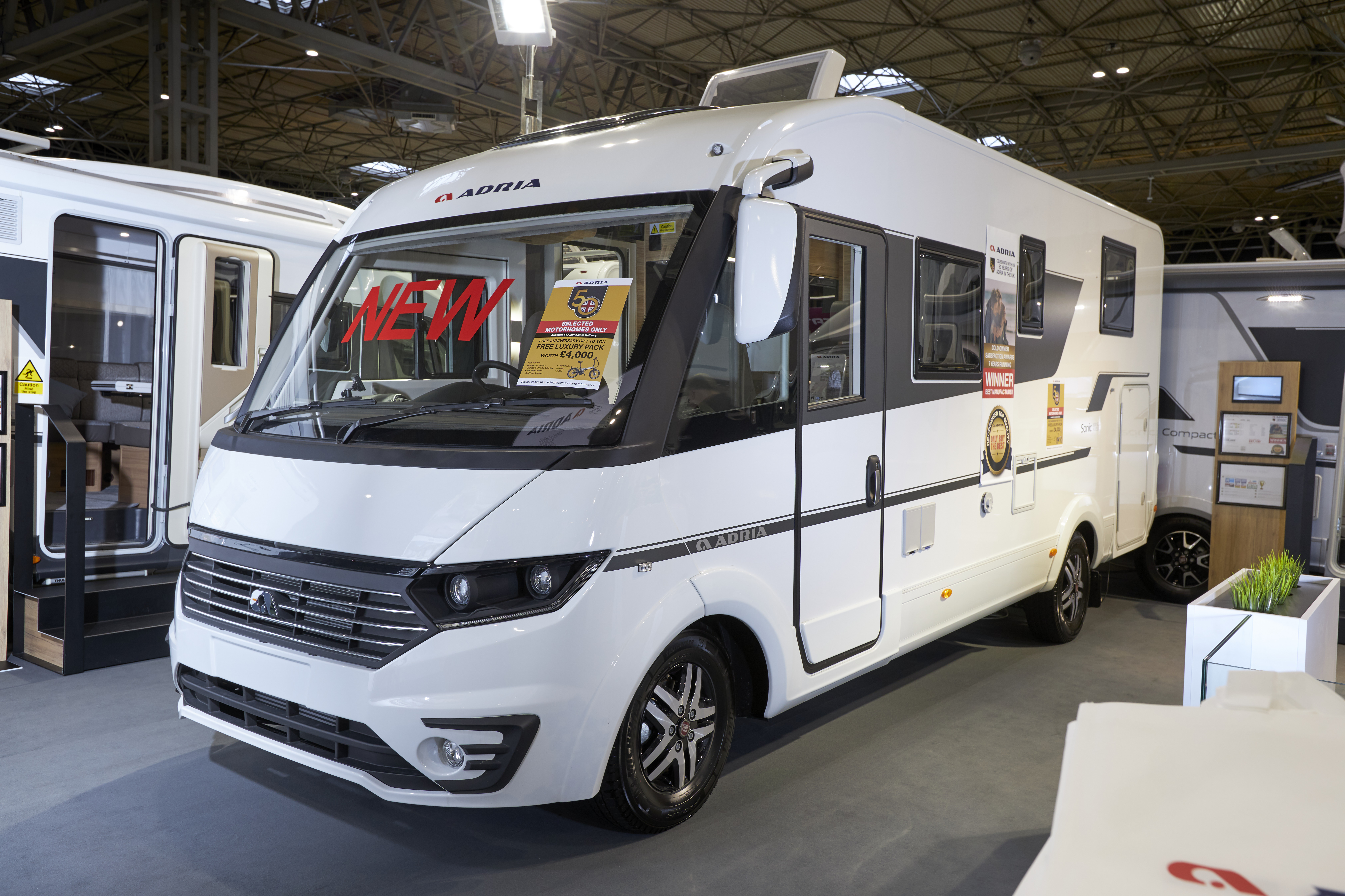 A Class, white exterior, open skylight