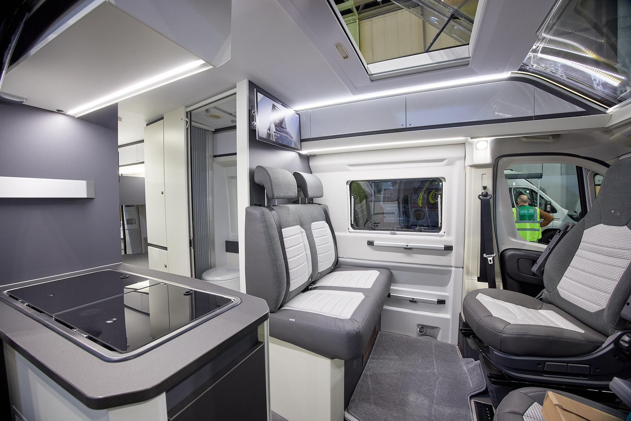 Grey white interior, pop top roof