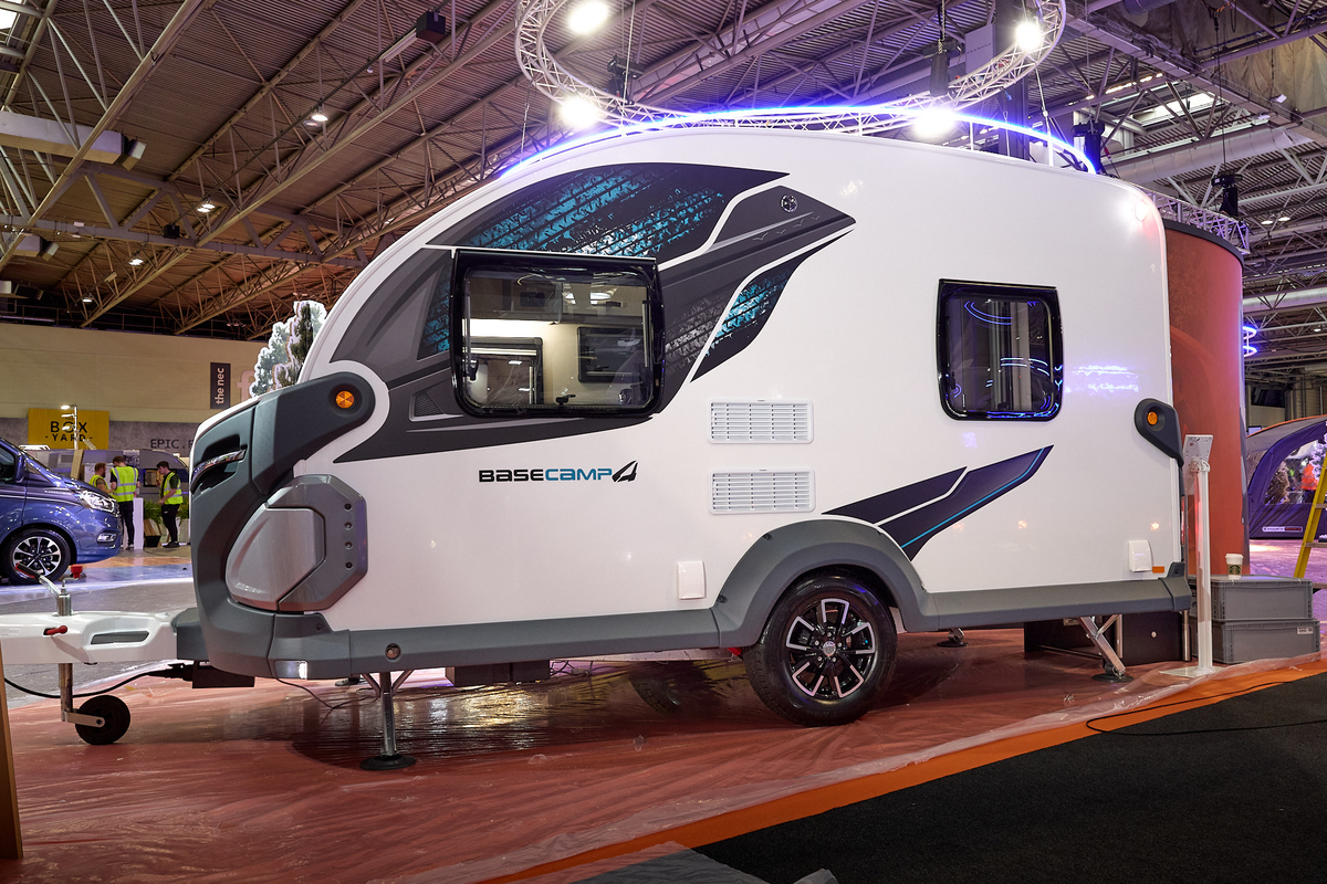 Swift Basecamp 4 exterior, grey bumpers, white, single axle