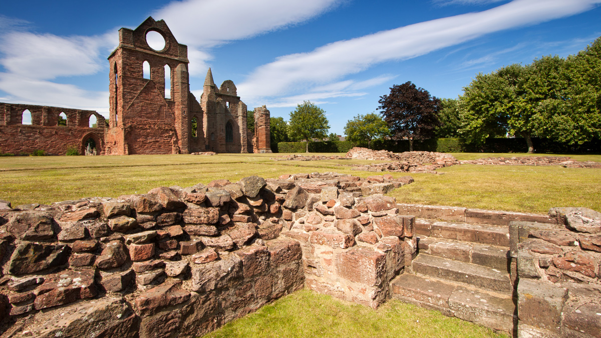 the ruins of Arbroath Abbey in Angus, Scotland